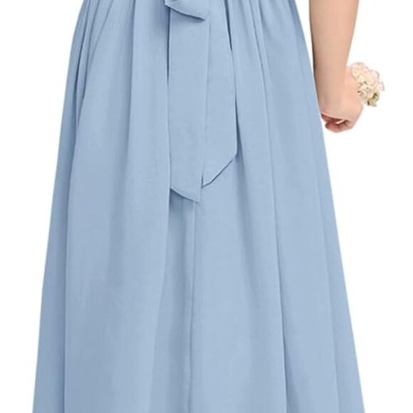 Fancy Girls Dress Bluish Gray 5-6Y Sleeveless Pleated Backless - Picture 5 of 5